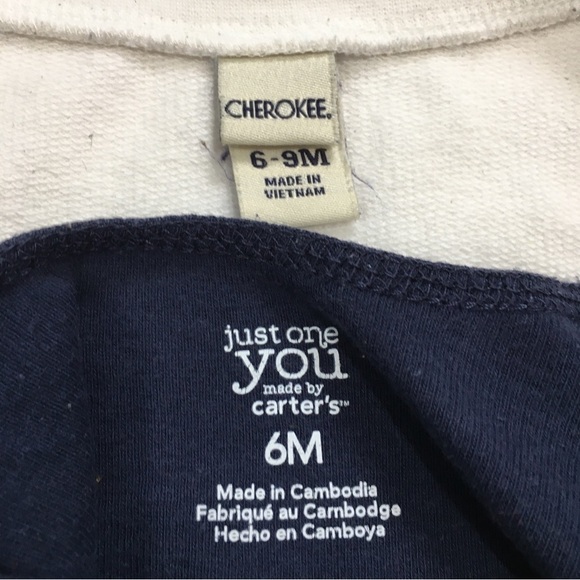 Carter's / Cherokee baby boy navy overalls & white long sleeve zip up sweatshirt - Picture 7 of 14